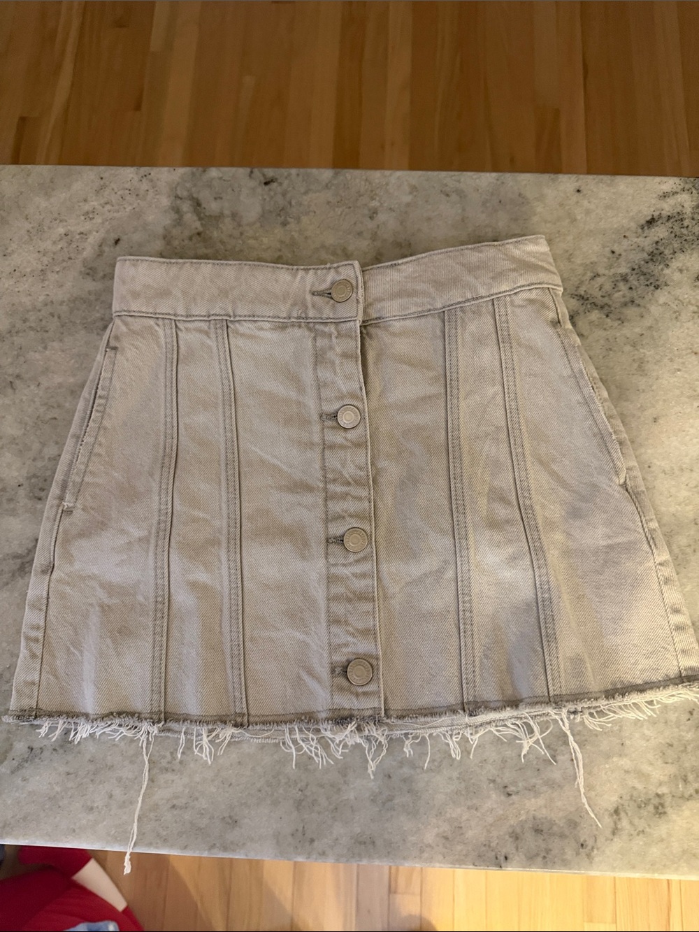 Zara Cream Button-Front Denim Mini Skirt with Frayed Hem